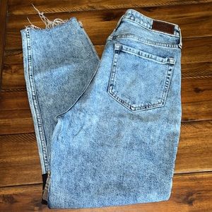 High-Rise Ripped Medium Wash Patch Mom Jean